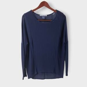 XCVI Wearables Marissa Mesh Open Knit Top Navy Blue Sz XS Lounge Lagen Grunge